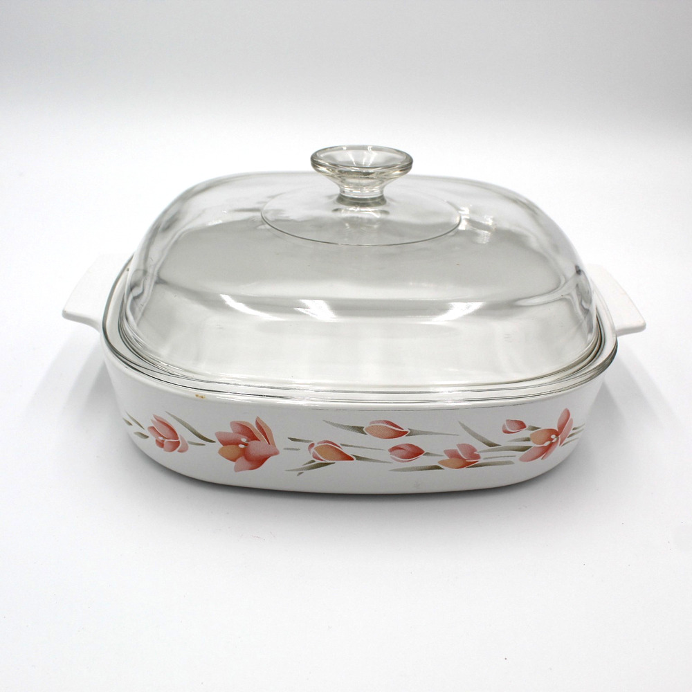 80s CorningWare Casserole Dish Lid Shadow Iris Pastel A 10 B Floral Vintage